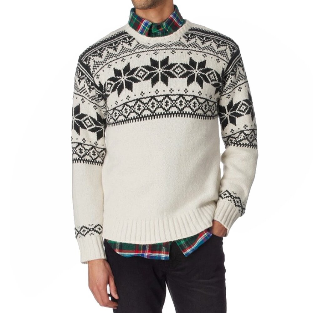 NEW Polo Ralph Lauren Sweater! White Snowflake Design  Cotton Cashmere  SLIM FIT